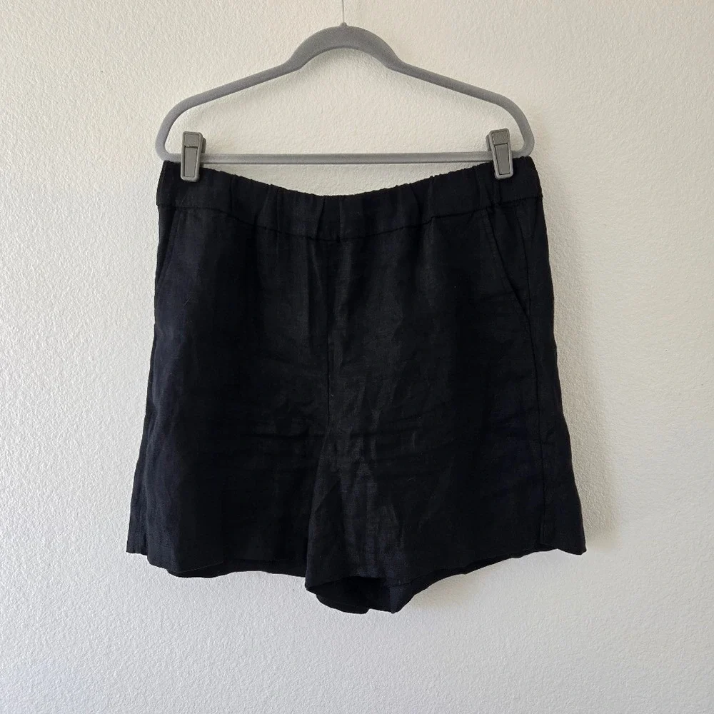 J.Crew Womens Long Tropez Short 100% Linen Size Large Black Pull-on  Minimalist